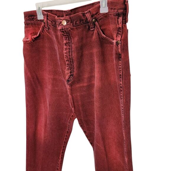 Wrangler Vintage Jeans For Men Size 36x30 Red Distressed Style - Picture 3 of 16